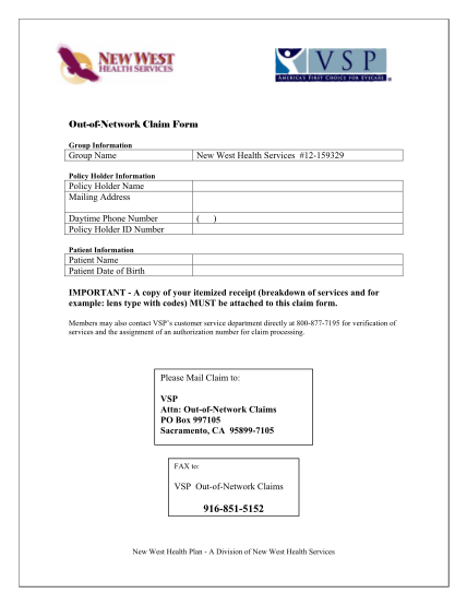 VSP Claim Form Print