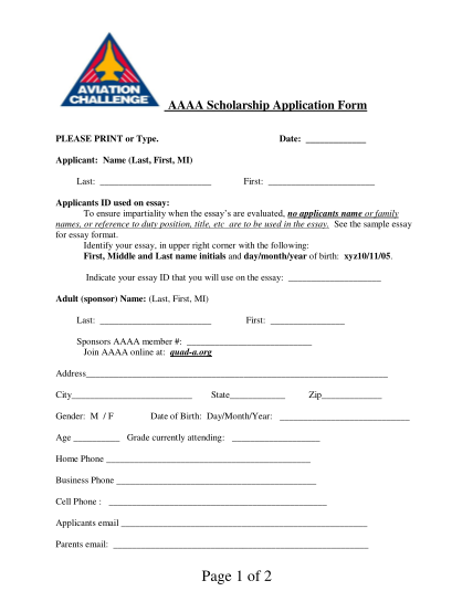 sample scholarship application form
