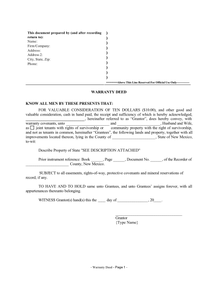 98 special warranty deed form page 7 - Free to Edit, Download & Print ...