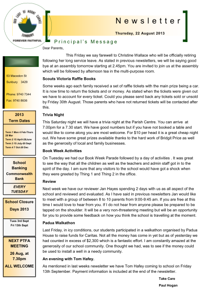 445158842-newsletter-thursday-22-august-2013-principals-message-dear-parents-this-friday-we-say-farewell-to-christine-wallace-who-will-be-officially-retiring-following-her-long-service-leave-olmcsunbury-catholic-edu