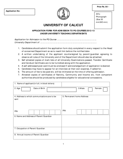 44945063-application-form-for-admission-to-pg-courses-2012-university-of-universityofcalicut