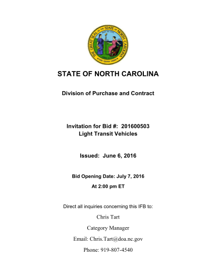 450501178-state-of-north-carolina-division-of-purchase-and-contract-invitation-for-bid-201600503-light-transit-vehicles-issued-june-6-2016-bid-opening-date-july-7-2016-at-200-pm-et-direct-all-inquiries-concerning-this-ifb-to-chris-tart-ips