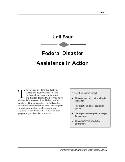 45074-is7unit_4-federal-disaster-assistance-in-action-fema-federal-emergency-management-agency-forms-and-applications-training-fema