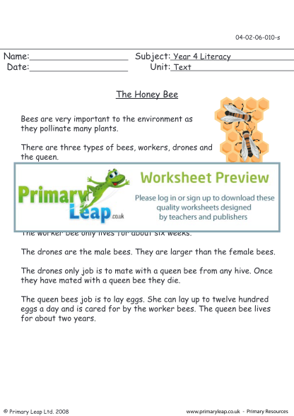 451215458-the-honey-bee-primary-leap-worksheets-year-4-literacy-text-work-the-honey-bee-primary-resource-exercise