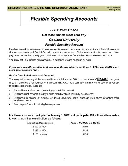 452161124-research-associates-and-research-assistants-benefits-summary-january-2014-flexible-spending-accounts-flex-your-check-get-more-muscle-from-your-pay-oakland-university-flexible-spending-account-flexible-spending-accounts-let-you-set-asi