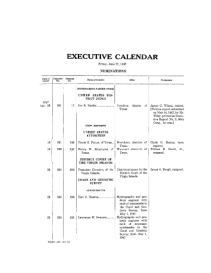 452940711-executive-calendar-friday-june-27-1947-nominations-date-of-report-i-calendar-no-senate