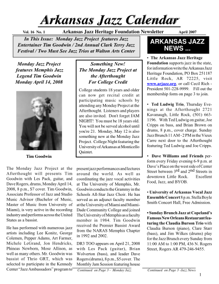 462355754-arkansas-jazz-calendar-arkansas-jazz-heritage-foundation-newsletter-april-2007-in-this-issue-monday-jazz-project-features-jazz-arkansas-jazz-entertainer-tim-goodwin-2nd-annual-clark-terry-jazz-news-arjazz