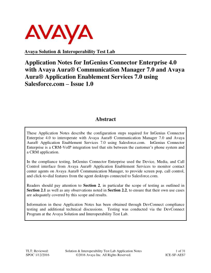 462463027-application-notes-for-ingenius-connector-enterprise-40-with-avaya-aura-communication-manager-70-and-avaya-aura-application-enablement-services-70-using-salesforcecom-issue-10