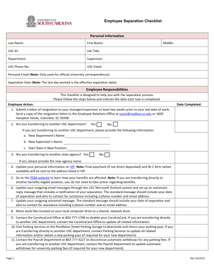 466290402-employee-separation-checklist-university-of-south-carolina-sc