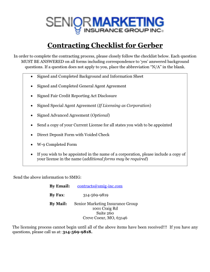 46733989-contracting-checklist-for-gerber-life-senior-marketing-insurance