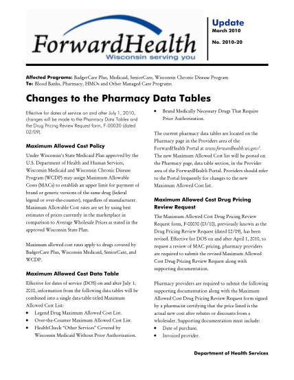 46781456-forwardhealth-update-2010-20-changes-to-the-pharmacy-data-tables-forwardhealth-wi