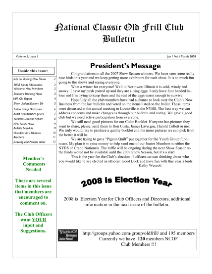 468110893-national-classic-old-frill-club-bulletin-volume-5-issue-1-jan-feb-march-2008-presidents-message-inside-this-issue-info-on-starting-new-shows-2-2008-bands-information-welcome-new-members-2-2-standard-drawing-news-3-npa-gn-report-4-show