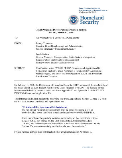 46963-info283-grant-programs-directorate-information-bulletin-no-283-march-07-fema-federal-emergency-management-agency-forms-and-applications-fema