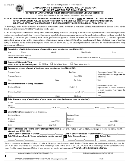 46993680-new-york-state-department-of-motor-vehicles-mv-901d-511-garageman-s-certification-and-bill-of-sale-for-vehicles-worth-less-than-500-dmv-ny