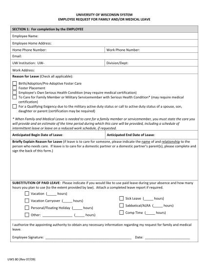 47125199-print-form-university-of-wisconsin-system-employee-request-for-family-andor-medical-leave-section-1-for-completion-by-the-employee-employee-name-employee-home-address-home-phone-number-work-phone-number-email-uw-institution-uw