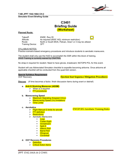 474257141-166a-ch2-simulator-event-briefing-guide-c3401-briefing-guide-worksheet-planned-route-takeoff-altitude-route-training-device-knse-rwy-05-as-required-6000-agl-minimum-restriction-north-or-south-moa-pelican-area1-or-3-may-be