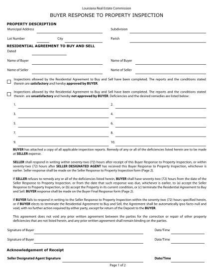 47557146-fillable-louisiana-real-estate-inspection-response-form