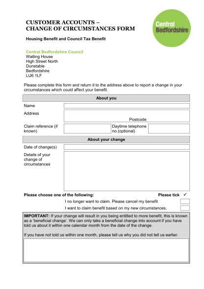 18 Change Circumstances Housing Benefit Form Free To Edit Download 