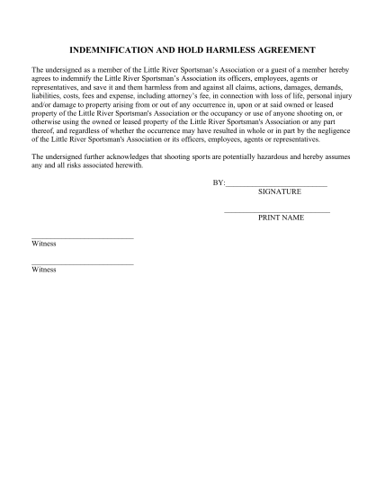 19 hold harmless and indemnity agreement pdf - Free to Edit, Download ...