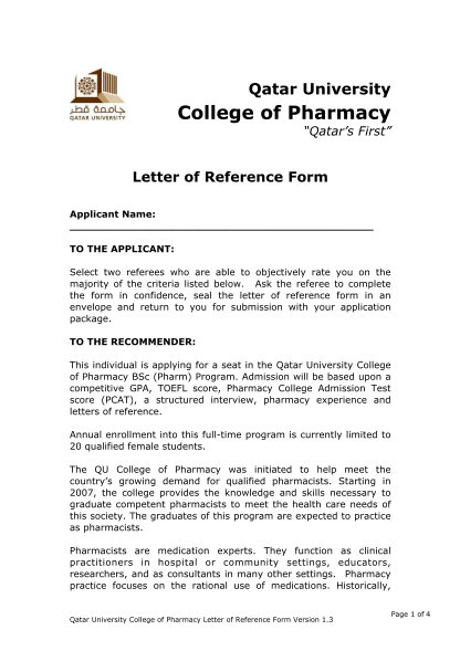 48204241-qatar-university-college-of-pharmacy-qatars-first-letter-of-reference-form-applicant-name-to-the-applicant-select-two-referees-who-are-able-to-objectively-rate-you-on-the-majority-of-the-criteria-listed-below-qu-edu