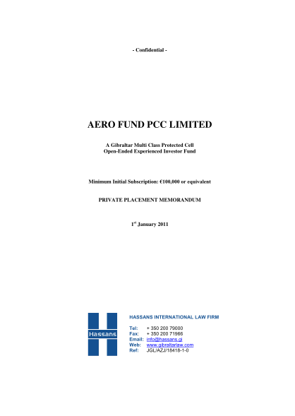 482403777-confidential-aero-fund-pcc-limited-a-gibraltar-multi-class-protected-cell-openended-experienced-investor-fund-minimum-initial-subscription-100000-or-equivalent-private-placement-memorandum-1st-january-2011-hassans-international-law-fi