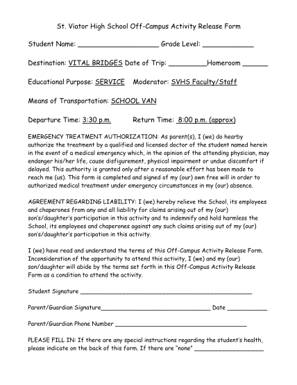 brookfield high school travel release form