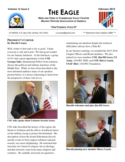 488381101-the-eagle-volume-16-issue-2-february-2015-news-and-views-of-cumberland-valley-chapter-military-officers-association-of-america-one-powerful-voice-cvmoaa-p-pa-coc