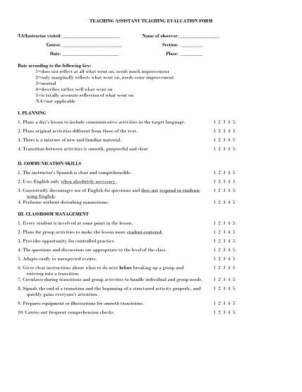 97 sample teacher evaluation forms for students page 4 - Free to Edit ...