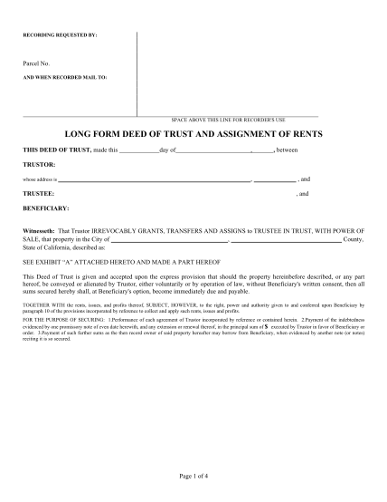 what does deed of trust with assignment of rents mean