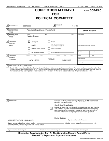 49113426-box-12070-austin-texas-78711-2070-512463-5800-correction-affidavit-for-political-committee-1-account-2-00015555-3-committee-name-first-cor-pac-1-of-103-associated-republicans-of-texas-fund-4-treasurer-name-page-form-1-800-325-8506
