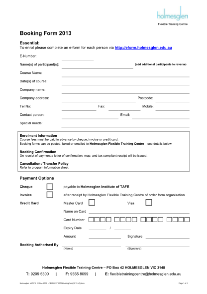 49372428-booking-form-2013-holmesglen-holmesglen-edu