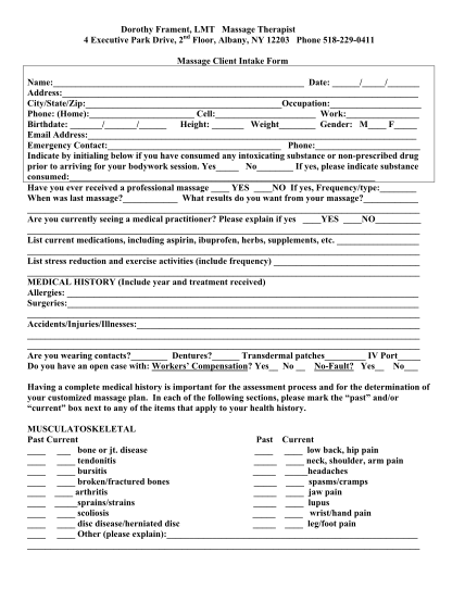 21 Client Intake Form Massage Therapy Page 2 Free To Edit Download And Print Cocodoc