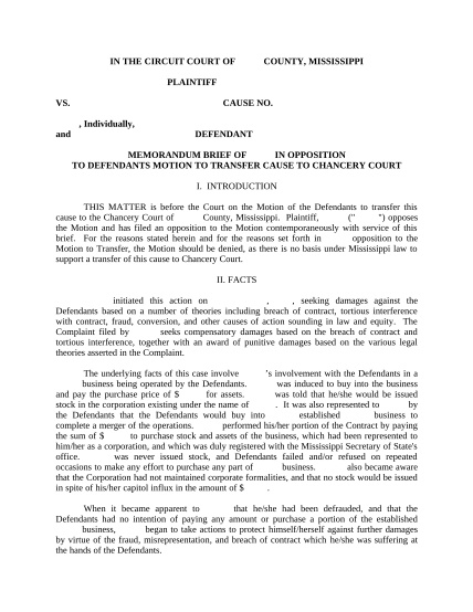 497314123-memorandum-brief-in-opposition-to-motion-to-transfer-cause-to-chancery-court-mississippi