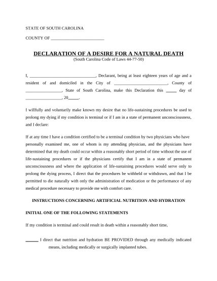 497325890-statutory-equivalent-of-living-will-or-declaration-for-a-desire-of-a-natural-death-statutory-south-carolina