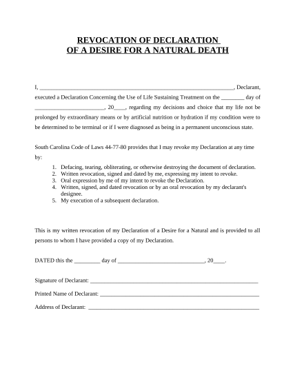 497325892-revocation-of-statutory-equivalent-of-living-will-or-declaration-south-carolina