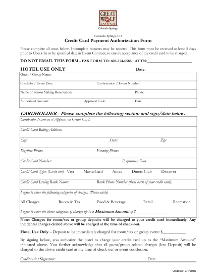 17 Credit Card Authorization Form Hotel Free To Edit Download 
