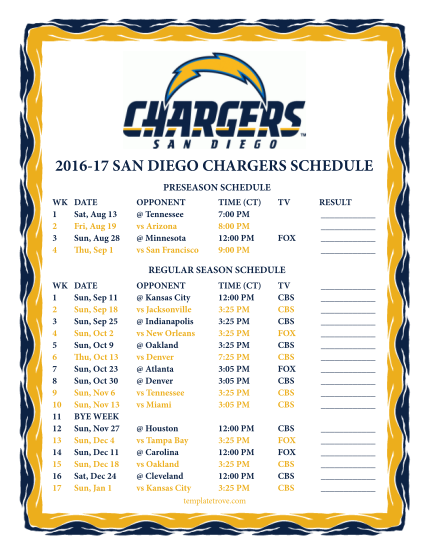 Chargers Schedule