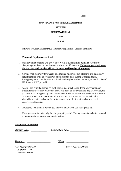 standard service agreement template