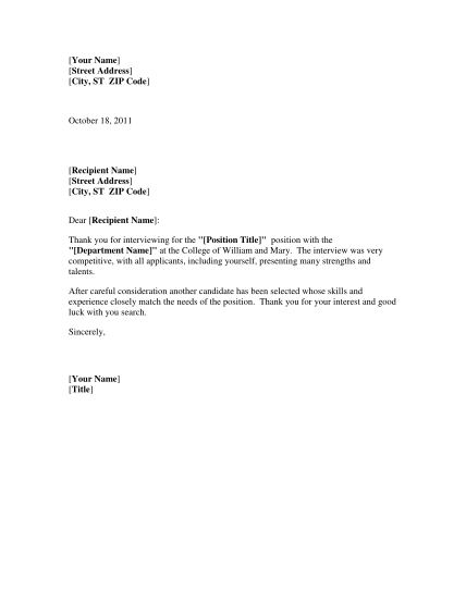 64 candidate rejection letter sample page 3 - Free to Edit, Download ...