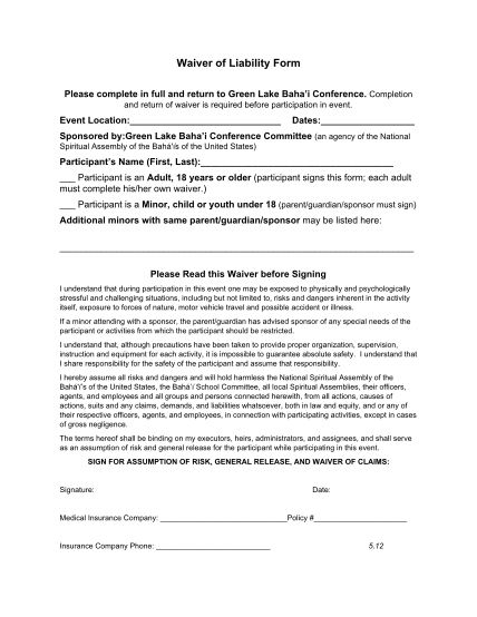 503346926-waiver-of-liability-form-57th-annual-green-lake-bah-amp39-school-greenlakebahaiconference