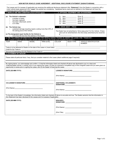 motor vehicle lease agreement template