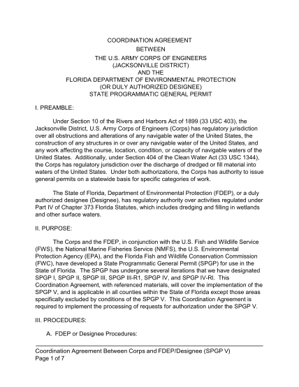 505148564-coordination-agreement-between-the-us-army-corps-of-engineers-and-florida-dep-for-state-programmatic-general-permit-dep-state-fl