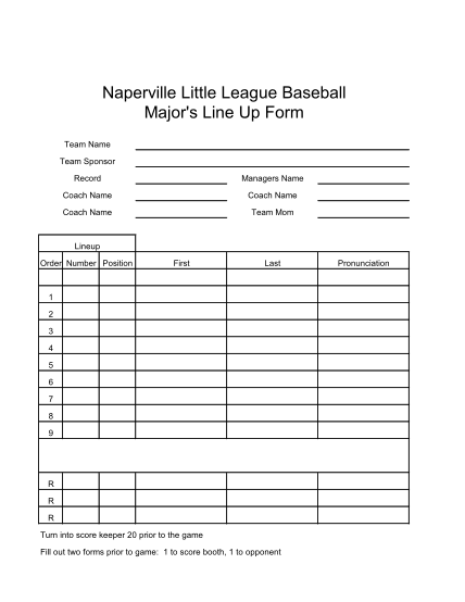 Little League Blank Roster PDF Form - FormsPal