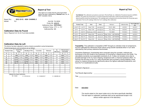 51035688-tl2-report-of-test-template-thermoprobe-inc-thermoprobe