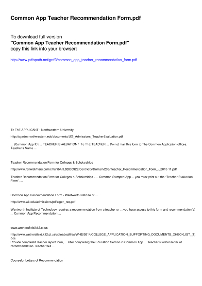 19 Teacher Recommendation Form Common App Free To Edit Download 