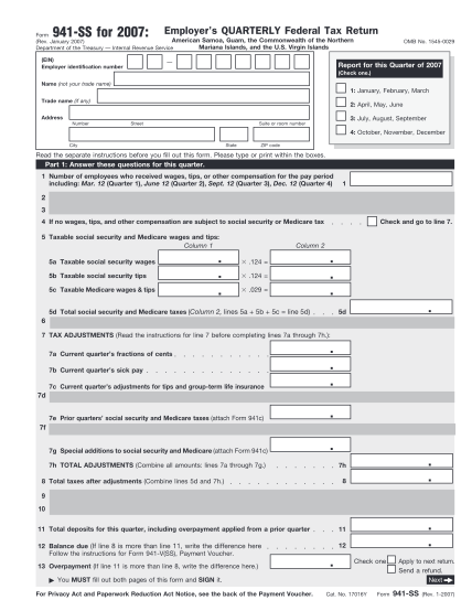 512646694-form-941-ss-rev-january-2007-employers-quarterly-federal-tax-return-american-samoa-guam-the-commonwealth-of-the-northern-mariana-islands-and-the-us-virgin-islands