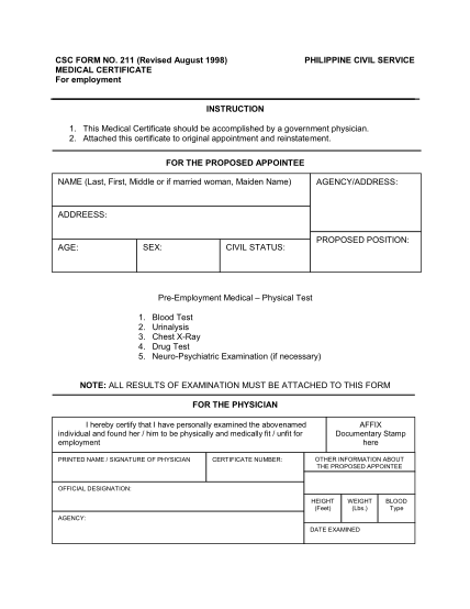 Medical Certificate Csc Form No Revised Fill And Hot Sex Picture 8553
