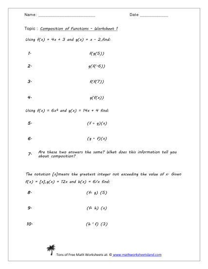 Mathworksheetsland Composition Of Functions Answers