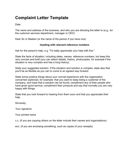 12 formal complaint letter sample against a person - Free to Edit ...