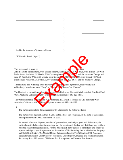 marital separation agreement template